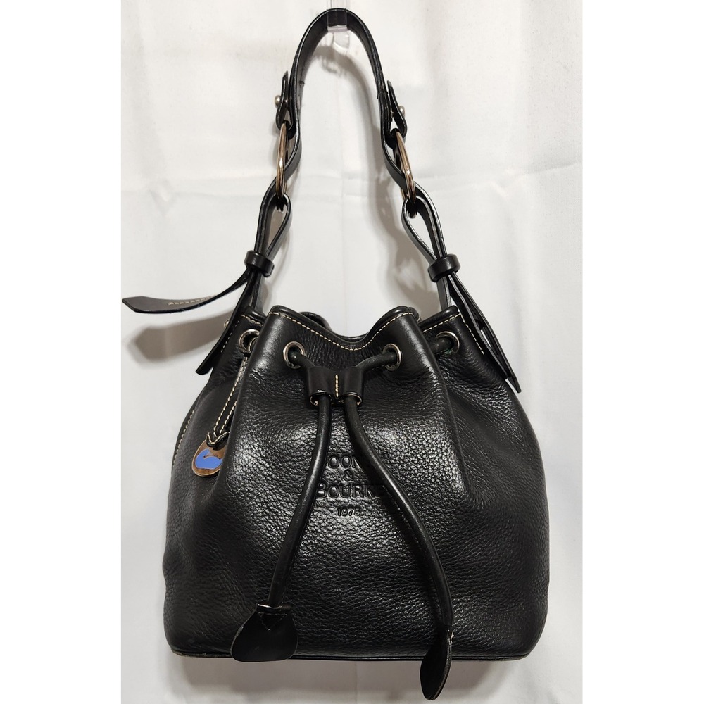 Dooney & Bourke Black Pebbled Leather Drawstring Bucket Bag J6024043